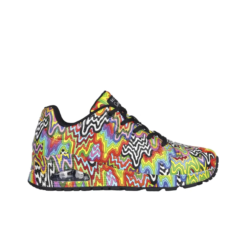 Jen Stark x Skechers Uno Anti-Slip Wear-Resistant Low-Top Casual Shoes Women's Black/Red Green/Yellow-1