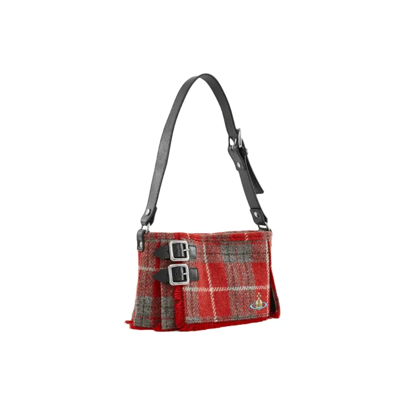 Vivienne Westwood Heather Kilt Plaid Wool Handbag Shoulder Bag Women's Red-1