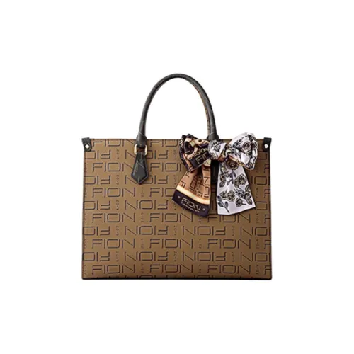 FION Artificial Leather Tote Bag Shopping Bag Handbag Large Size Women's Camel & Burgundy