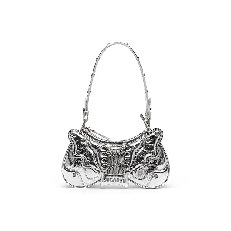 SUGARSU Cow Leather Handbag, Shoulder Bag Medium Size Women's Black/Dark Brown/Silver/Purple/Bright Pink-8