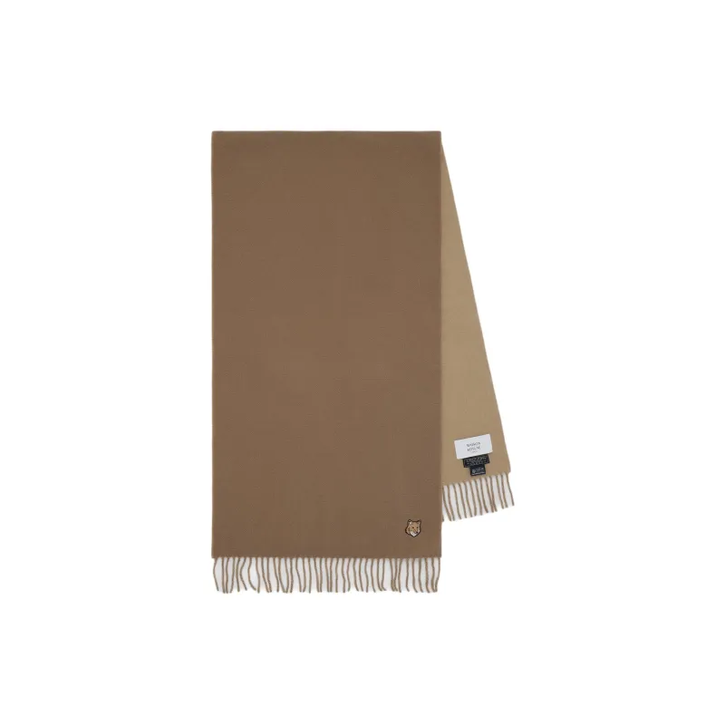 Maison Kitsune Bold Fox Head Patch Fringed Scarf-0