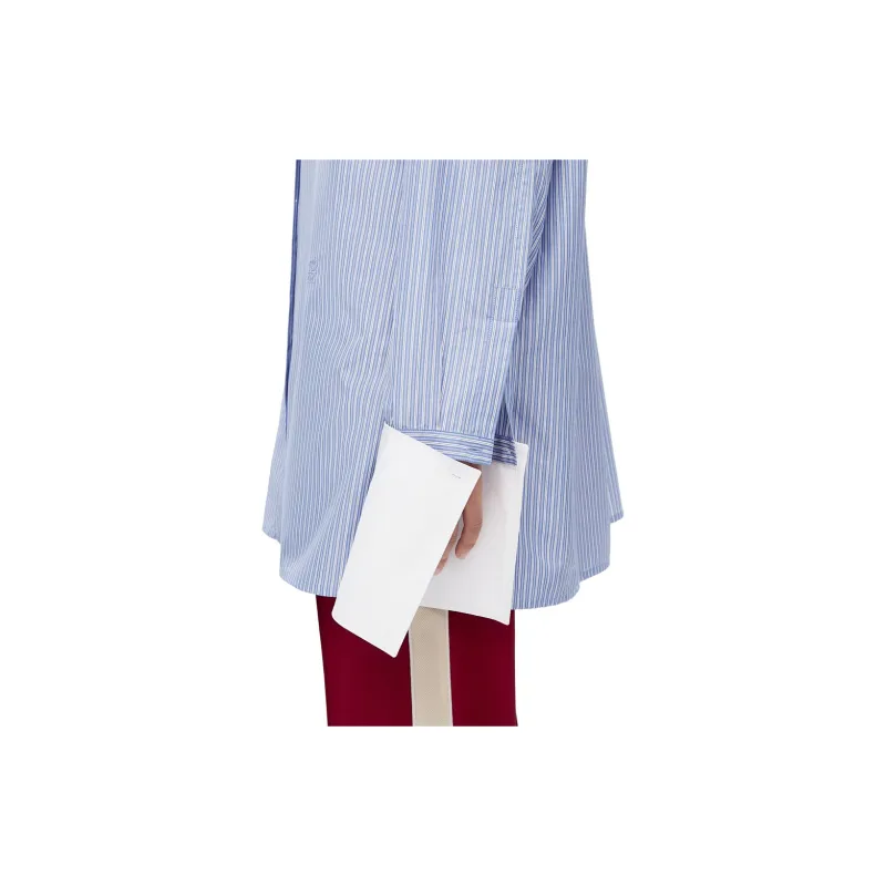 LOEWE Women's Stripe Long Cotton Shirt Blue/White-4