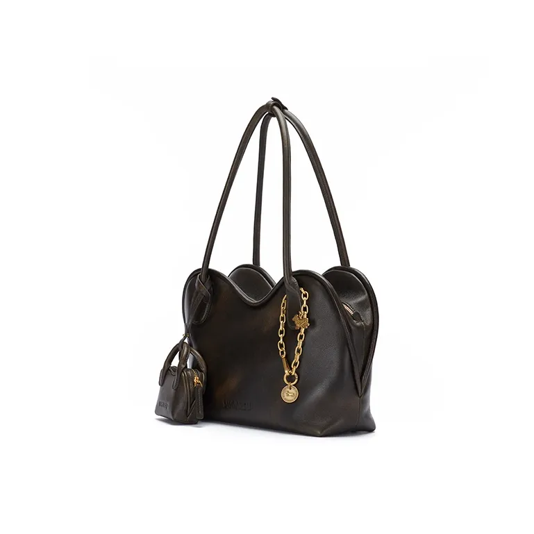 SUGARSU Cow Leather Shoulder Bag Large Size Women's Black/Vintage Brown-1