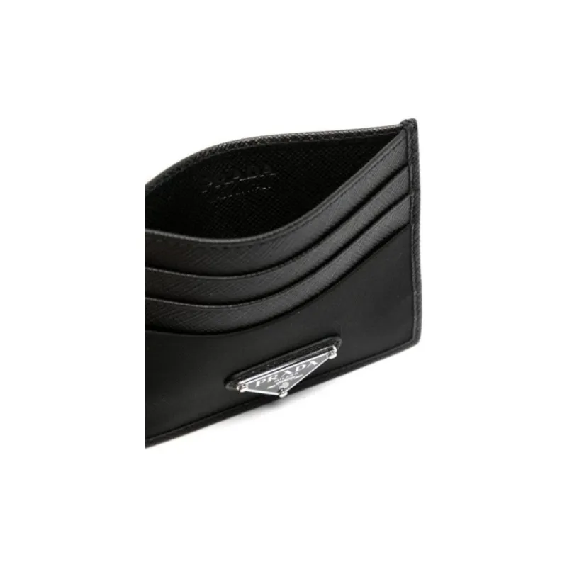 PRADA Recycled Nylon With Saffiano Leather Card Holder Men's Black-3