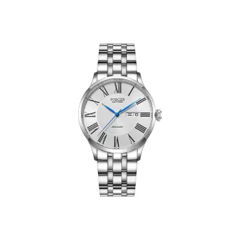 POSCER Mechanical Movement Stainless Steel Watchband Watch Men's Watches White Dial