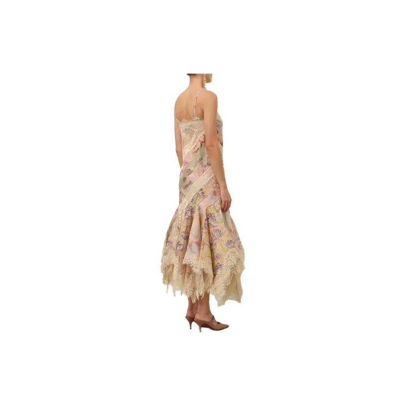 Zimmermann FW24 Slip Dresses Women's Eden Garden Patchwork Pattern-2