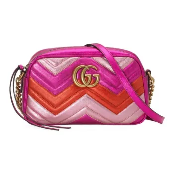 GUCCI GG Marmont Quilting Leather Camera Bag Shoulder Bag Crossbody Bag Small Size Women's Red