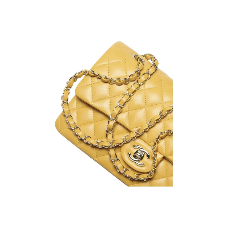 CHANEL Classic Flap CF Sheepskin Crossbody Bag, Shoulder Bag Trumpets Women's Yellow-2
