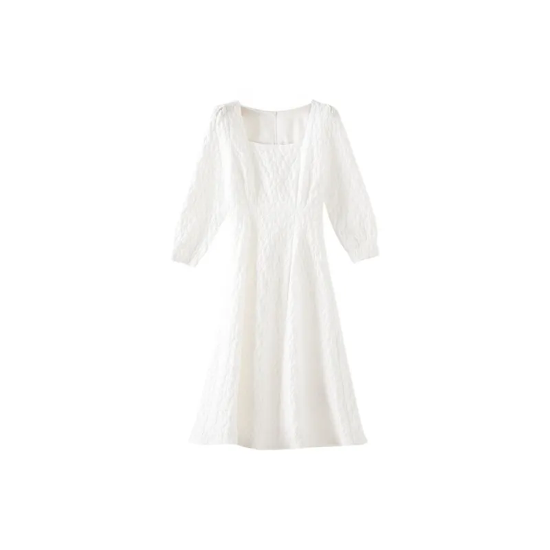 Late White Long Sleeved Dresses Women's White-0