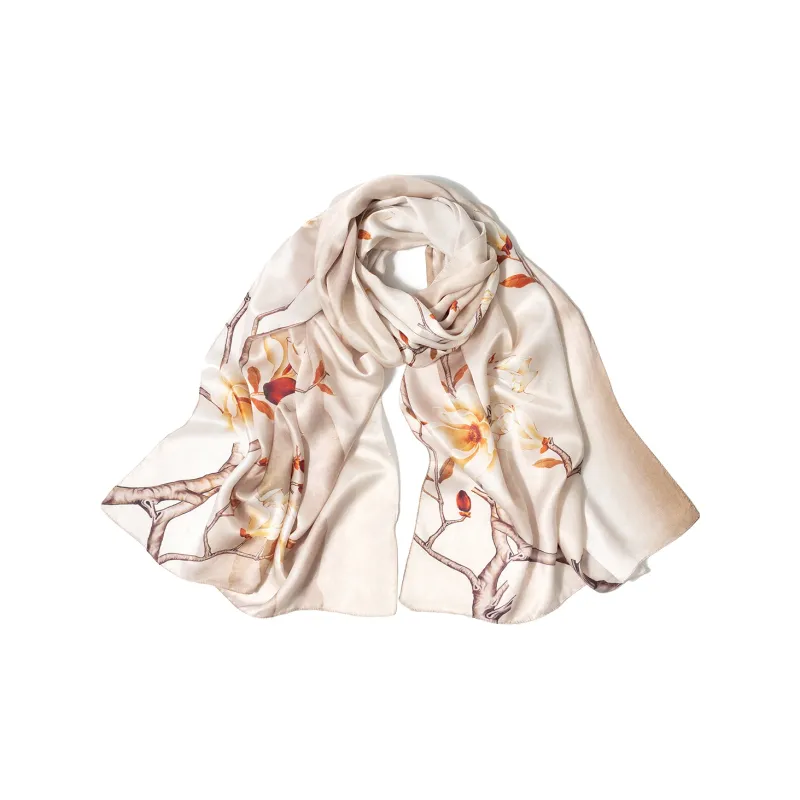 Shanghai Story 100% Mulberry Silk Scarves Women's Summer Solstice Listening To Lotus, Gift Box Set-3
