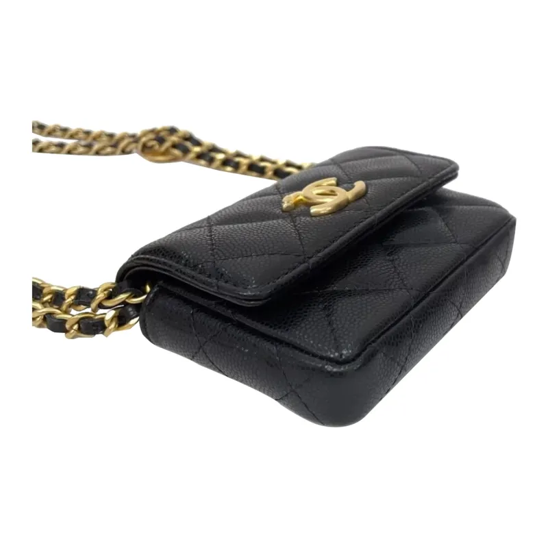CHANEL Grain Embossed Cow Leather Wallet On Chain, Chain Bag, Shoulder Bag, Crossbody Bag Women's Black-2