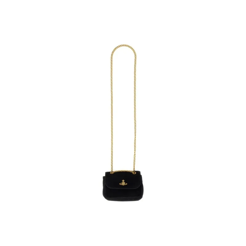 Vivienne Westwood Velvet Shoulder Bag Crossbody Bag Small Size Women's Black-1