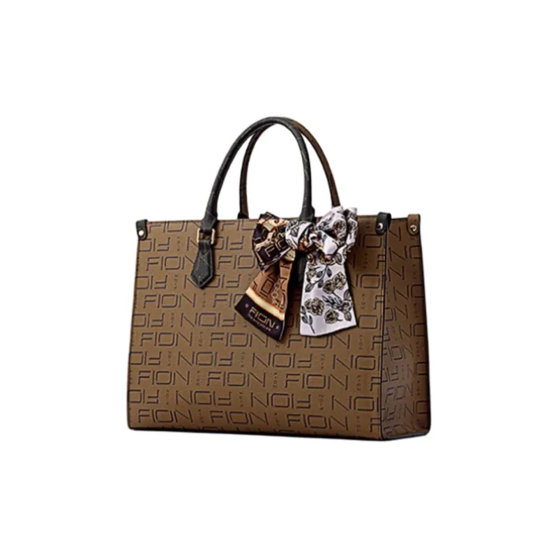 FION Artificial Leather Tote Bag Shopping Bag Handbag Large Size Women's Camel & Burgundy-1