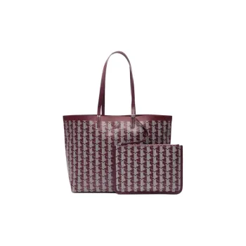 LACOSTE Coated Canvas Tote Bag, Shopping Bag, Handbag Regular Women's Coffee Pink