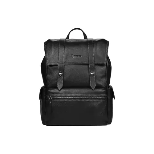 Hush Puppies Cow Leather Backpack Large Size Men's Black