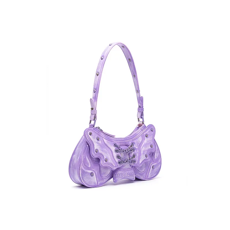 SUGARSU Cow Leather Handbag, Shoulder Bag Medium Size Women's Black/Dark Brown/Silver/Purple/Bright Pink-13