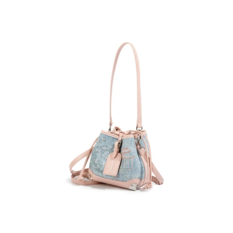 MACKJANICE PU Shoulder Bag Regular Women's Blue And White Embroidery Powder-3