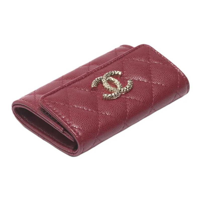 CHANEL Grain Embossed Shiny Caviar Calfskin Card Holder Women's Burgundy-1