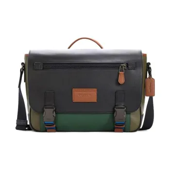 COACH Track Leather Messenger Bag Crossbody Bags Large Size Men's Black & Green