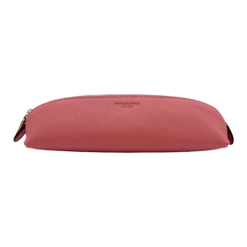COACH Pencil Case Leather Pencil Case Storage Bag Small Size Women's Toffee-1
