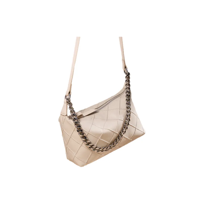 DIFENISE Top Grain Cow Leather Shoulder Bag Women's Milkshake White/Black-1