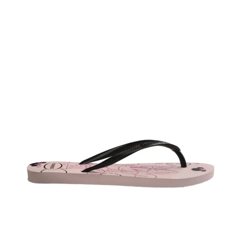 Havaianas Slim Rubber Sole Abrasion-Resistant Flip Flops Women's Pink Black-1