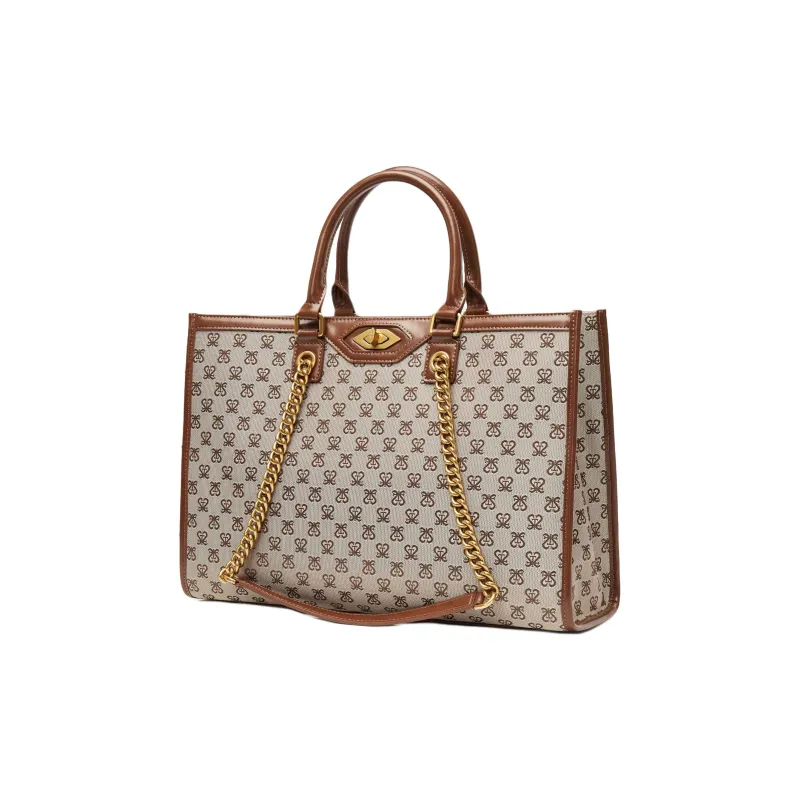 Staccato Fabric Tote Bag, Shopping Bag, Shoulder Bag, Handbag Tubas Women's Vintage Coffee-1