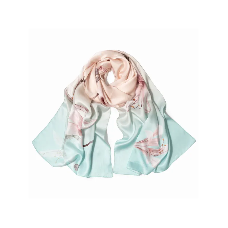 Shanghai Story 100% Mulberry Silk Scarves Women's Summer Solstice Listening To Lotus, Gift Box Set-18