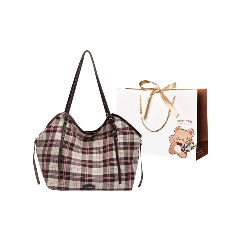ERANGBEAR Fabric Portable Crossbody Bag, Shoulder Bag Women's Brown Plaid/Blue Plaid/Pink Plaid-6