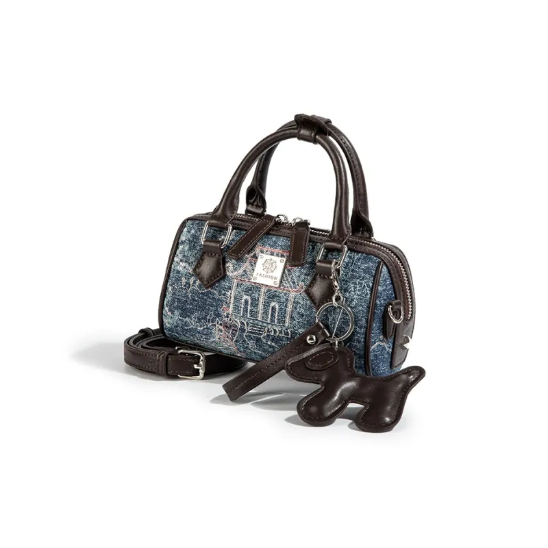 CAEISL&KCIEL Polyurethane Synthetic Leather Handbag Women's Blue And White Embroidered Pink-6