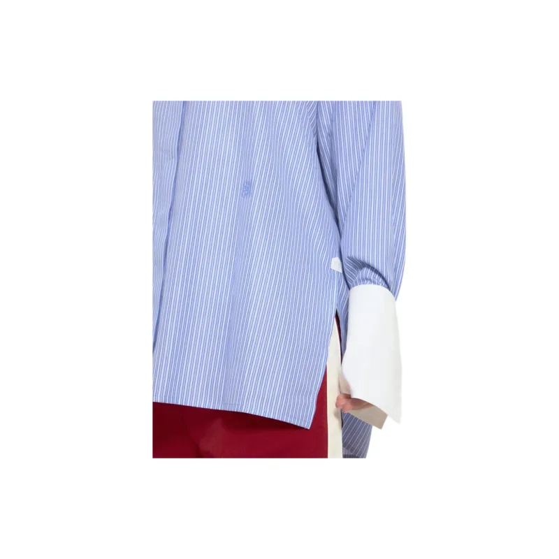 LOEWE Women's Stripe Long Cotton Shirt Blue/White-5
