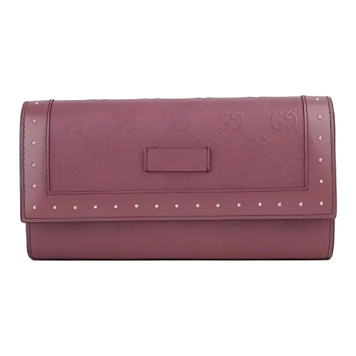 GUCCI Leather Long Zip Closure Wallet Women's Purple-0