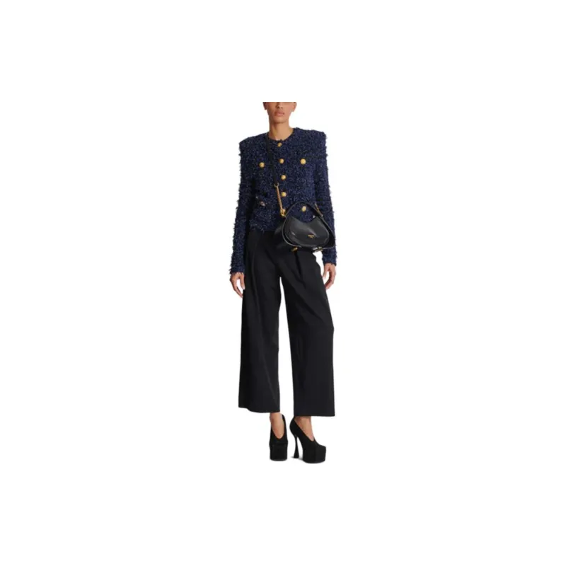 BALMAIN Cropped Tweed Round Neck Jacket-1