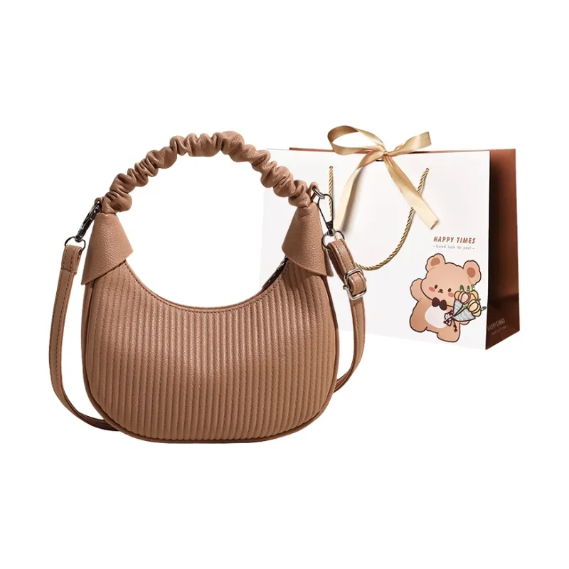 ERANGBEAR PU Crescent Bag, Handbag, Shoulder Bag, Crossbody Bag Regular Women's Brown/Ecru/Pink/Khaki/Black-6