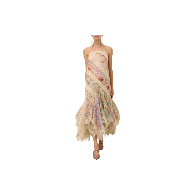 Zimmermann FW24 Slip Dresses Women's Eden Garden Patchwork Pattern-1