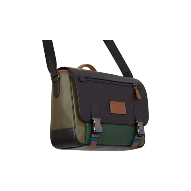 COACH Track Leather Messenger Bag Crossbody Bags Large Size Men's Black & Green-1