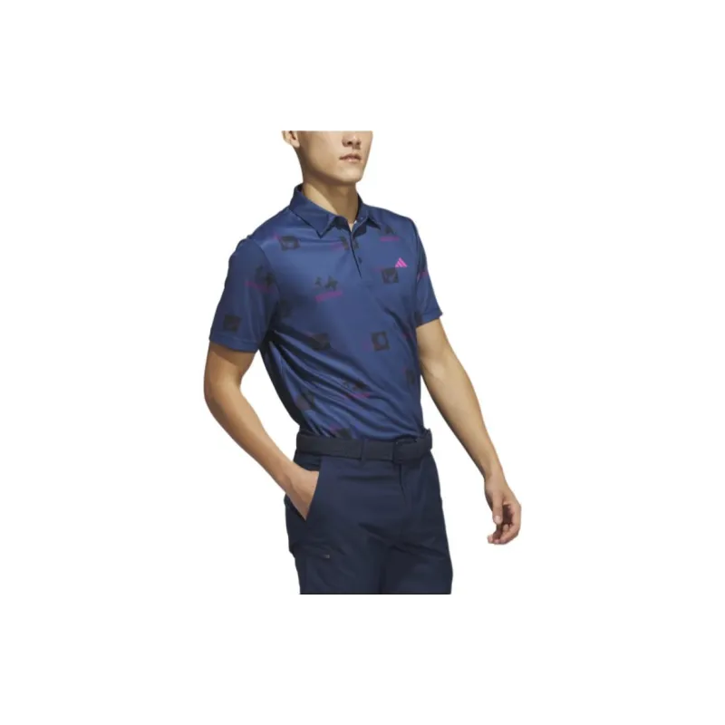 Adidas GOLF Polo Shirt Men's Preppy Marine Blue/Transparent Fuchsia/Black-3