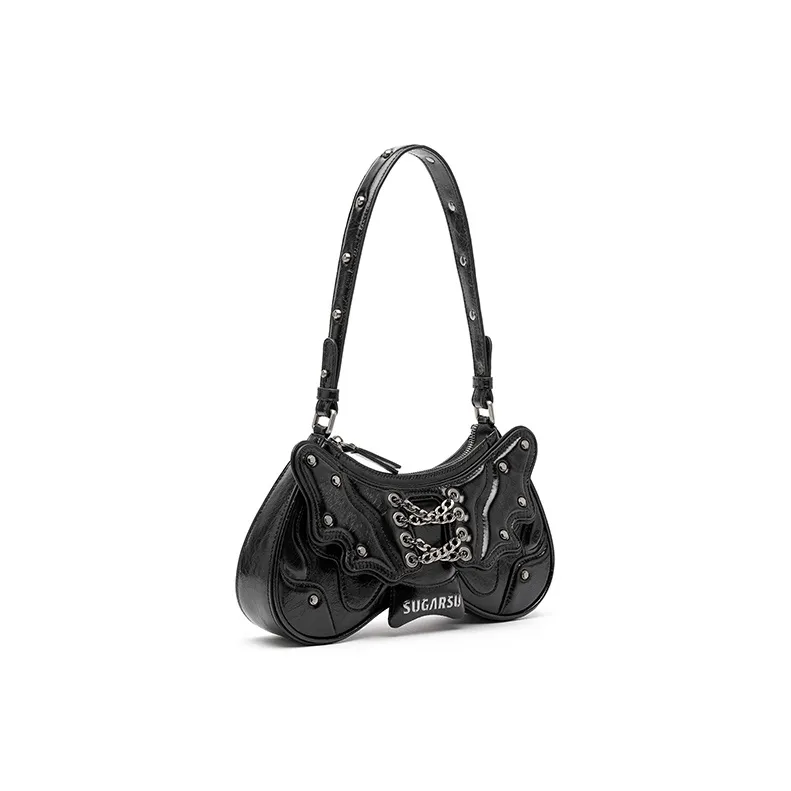 SUGARSU Cow Leather Handbag, Shoulder Bag Medium Size Women's Black/Dark Brown/Silver/Purple/Bright Pink-1
