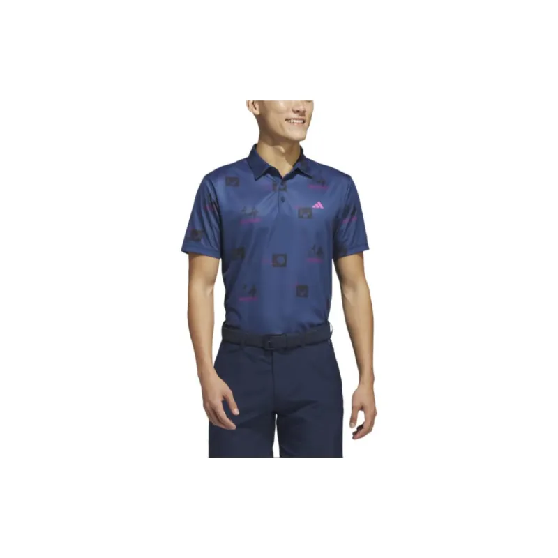 Adidas GOLF Polo Shirt Men's Preppy Marine Blue/Transparent Fuchsia/Black-1