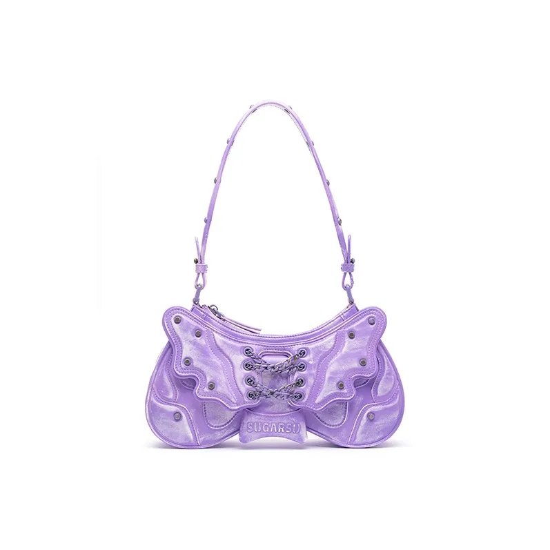 SUGARSU Cow Leather Handbag, Shoulder Bag Medium Size Women's Black/Dark Brown/Silver/Purple/Bright Pink-12