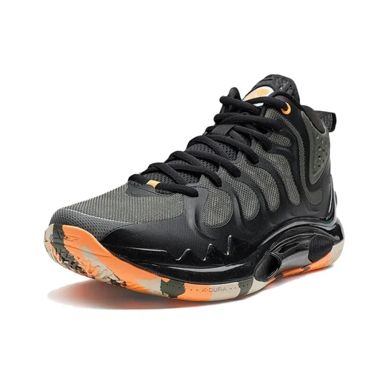 XTEP Anti Slip Wear Resistant Mid Top Basketball Shoes Men's Black Gray-1