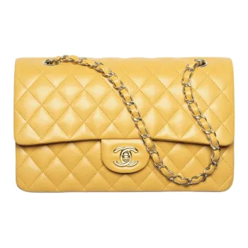 CHANEL Classic Flap CF Sheepskin Crossbody Bag, Shoulder Bag Trumpets Women's Yellow