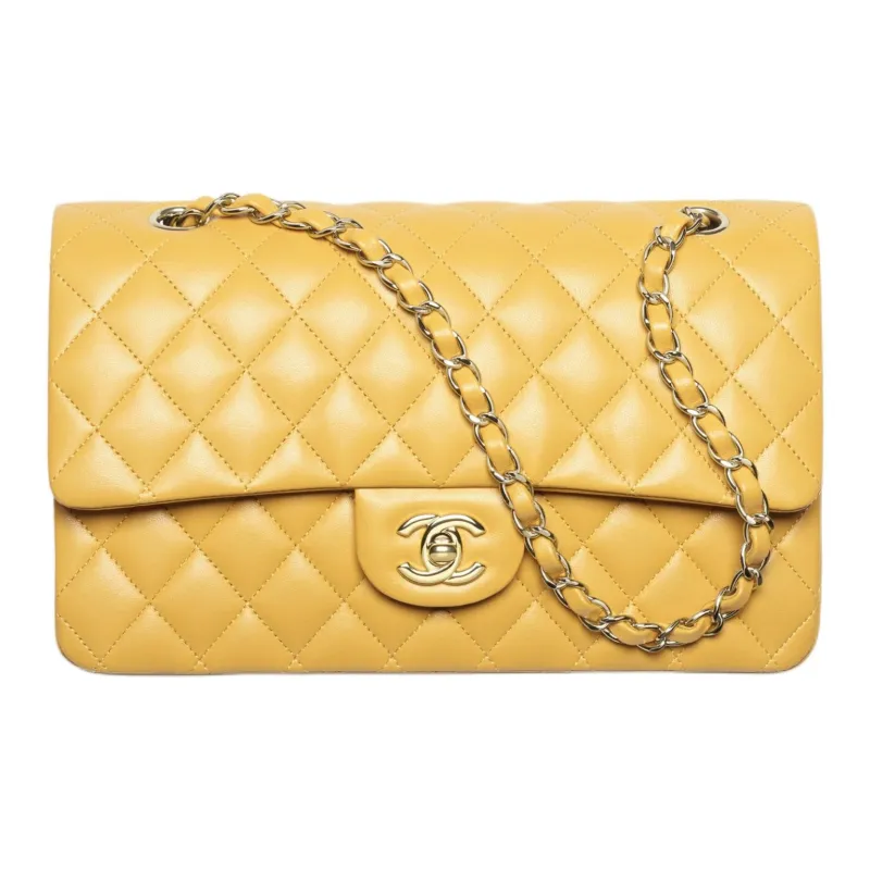 CHANEL Classic Flap CF Sheepskin Crossbody Bag, Shoulder Bag Trumpets Women's Yellow-0