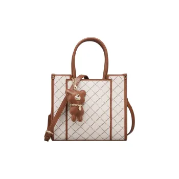 YEARCON Artificial Leather Tote Bag Shopping Bag Shoulder Bag Crossbody Bag Handbag Large Size Women's Coffee