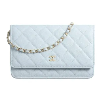 CHANEL WOC Calfskin Wallet On Chain, Shoulder Bag, Crossbody Bag Women's Babyblue Sky Blue
