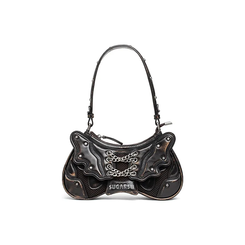 SUGARSU Cow Leather Handbag, Shoulder Bag Medium Size Women's Black/Dark Brown/Silver/Purple/Bright Pink-4