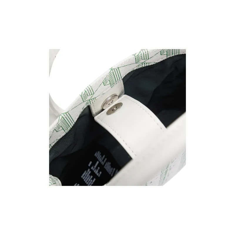LACOSTE Coated Cotton Canvas Handbag Shoulder Bag Crossbody Bag Medium Size Women's White & Green-3