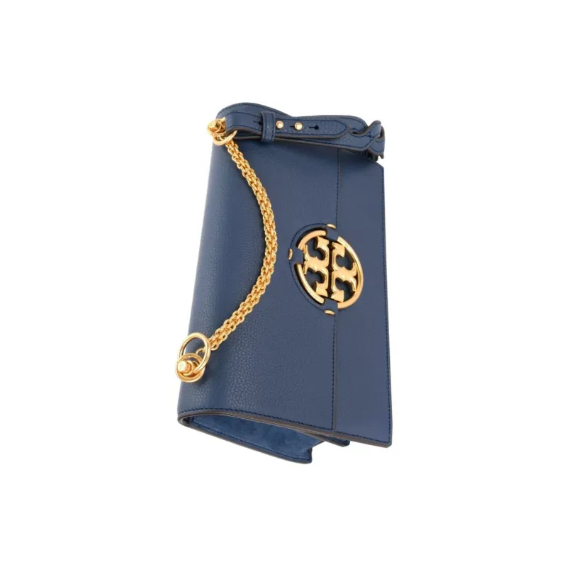 TORY BURCH TB Miller Grain Cow Leather Shoulder Strap Shoulder Bag Medium Size Women's Blue-4