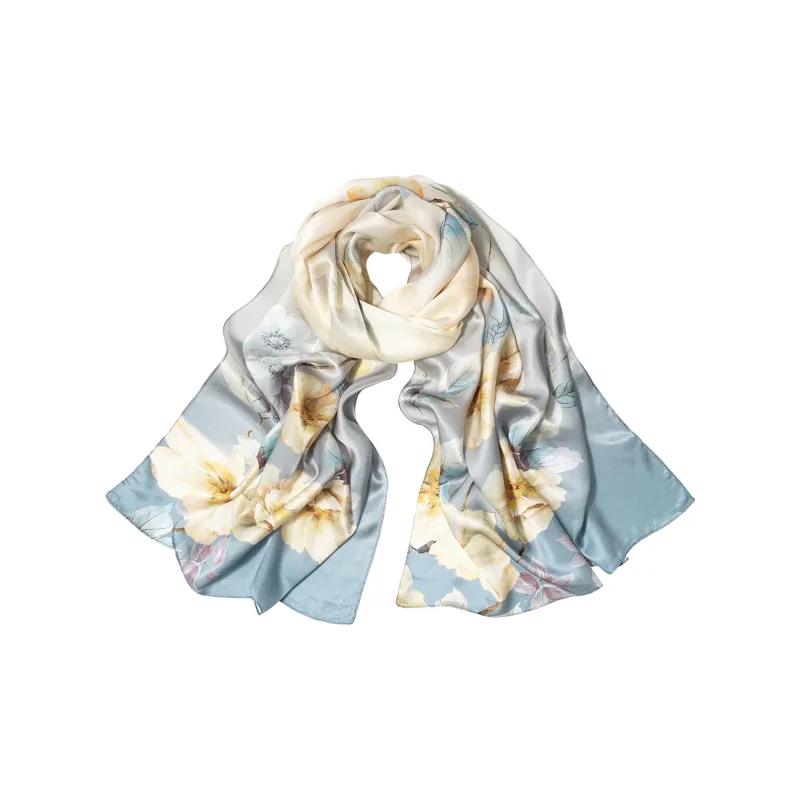 Shanghai Story 100% Mulberry Silk Scarves Women's Summer Solstice Listening To Lotus, Gift Box Set-24