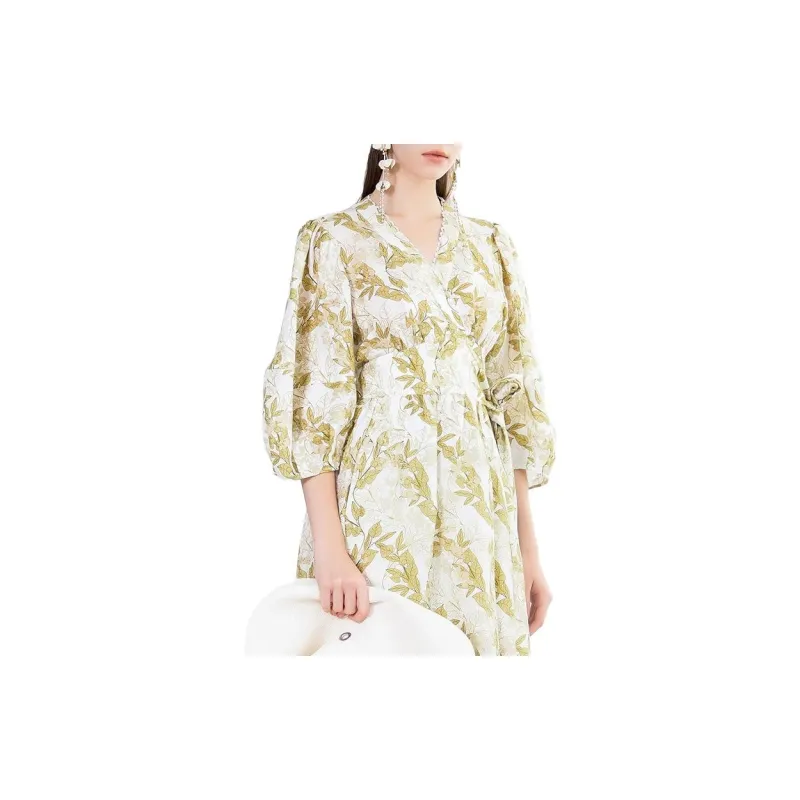 BESIONIA SS23 Short-Sleeved Dresses Women's Yellow Pattern-1